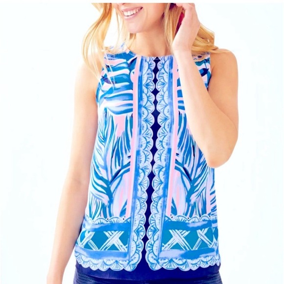 Lilly Pulitzer Tops - Lilly Pulitzer Vibrant Blue and Pink Patterned Blouse